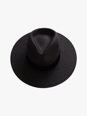 JANESSA LEONE | BLACK STRAW LEATHER HAT